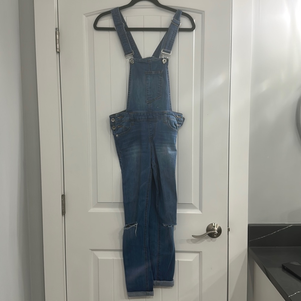 Blue denim overalls